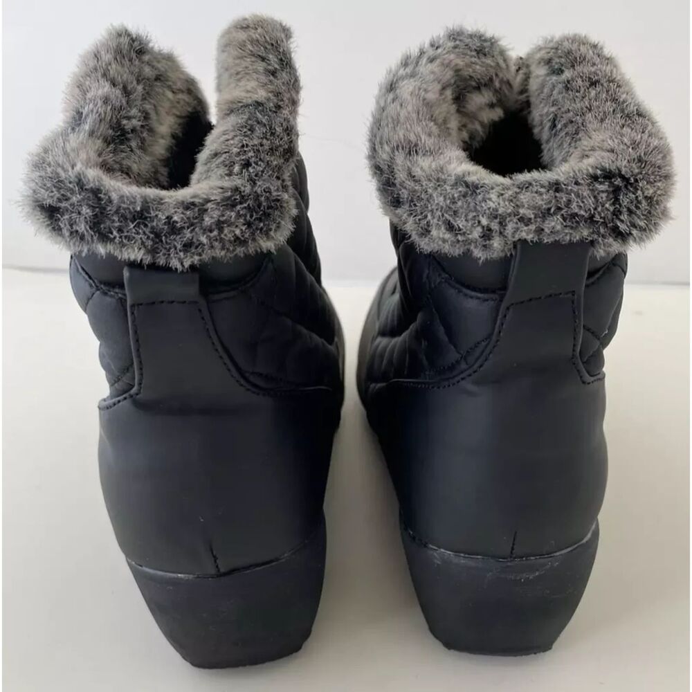 Weatherproof Grace Snow Ankle Boots Women's 10M Black Quilted Fur Trim Zipper - Picture 6 of 9